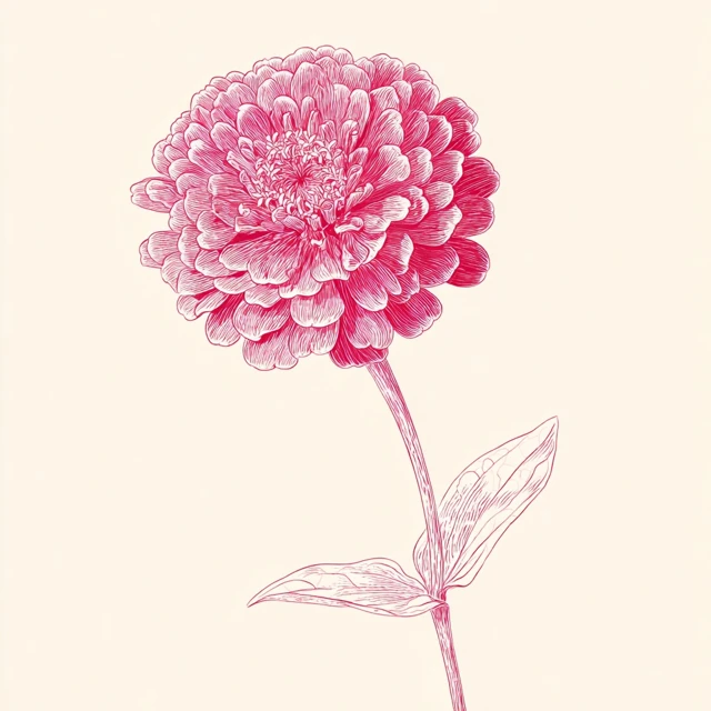 Pink Zinnia Flower Line Drawing Stylish and Fun