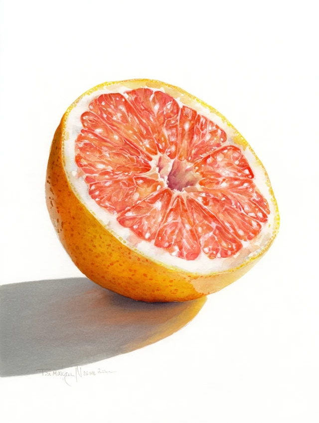 Watercolor Painting of a Grapefruit Fruit Art