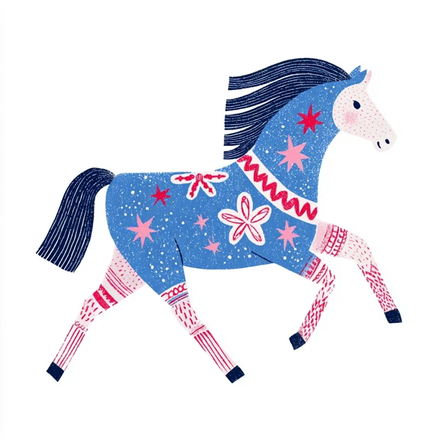 Blue Horse Illustration Flat Design Childlike Charm Art