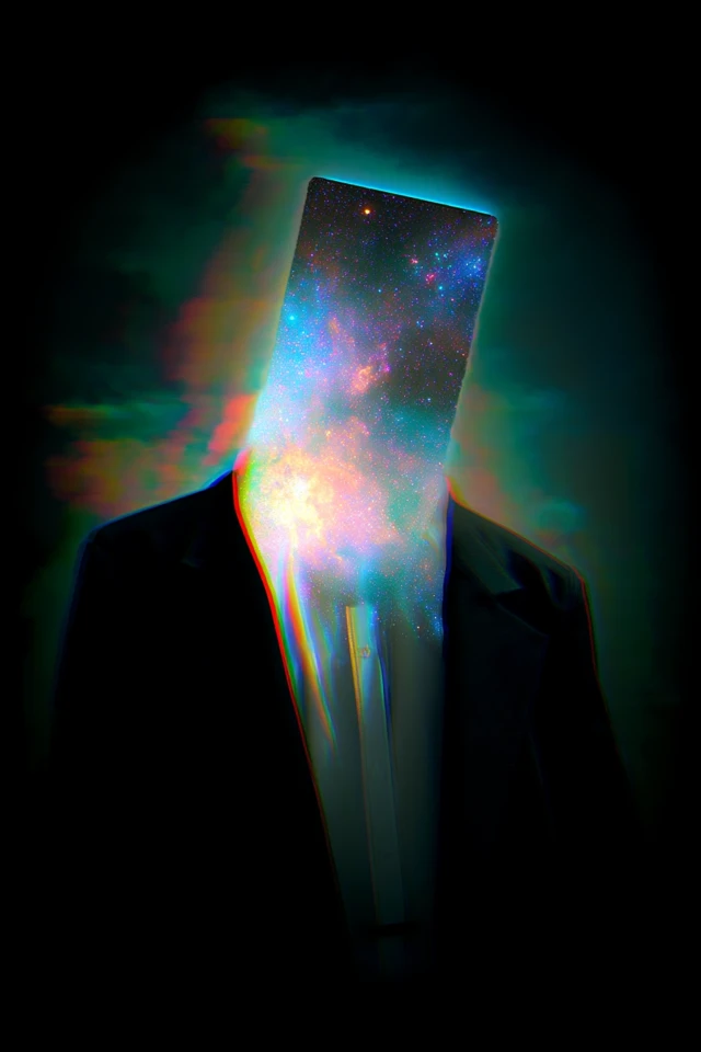 Retro Surreal Man Galaxy Inside Out 80s Aesthetic