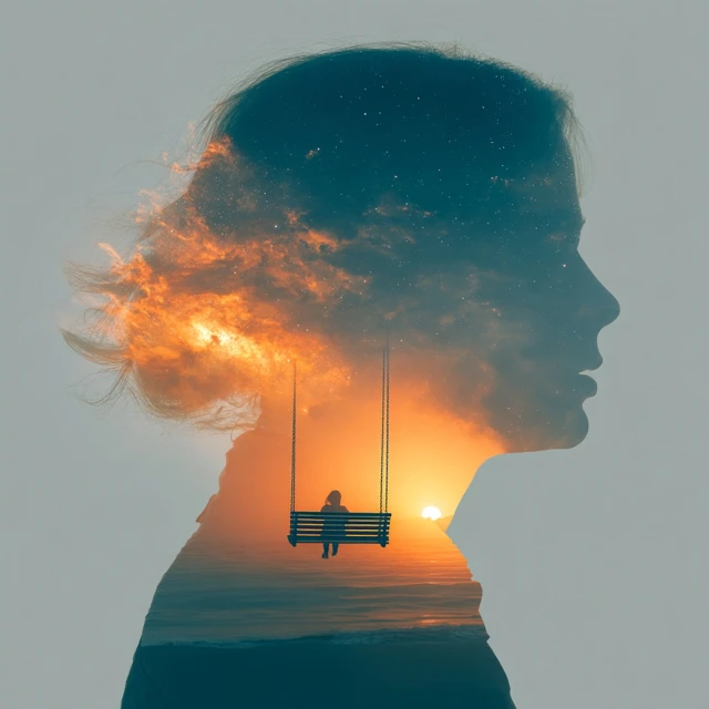 Double Exposure Photography of Loneliness and Contemplation