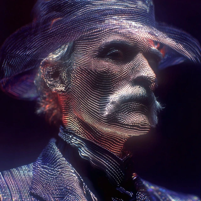Man and shimmering art piece