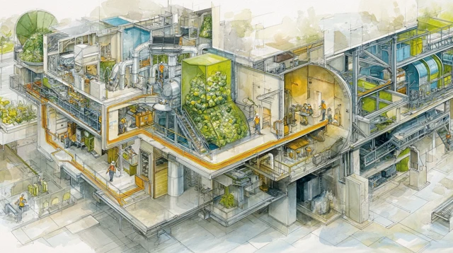 Recycling Facility Cutaway Illustration