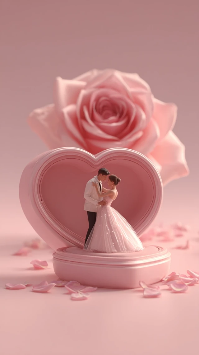 Romantic Dance in a Heart Shaped Ring Box 3D Art