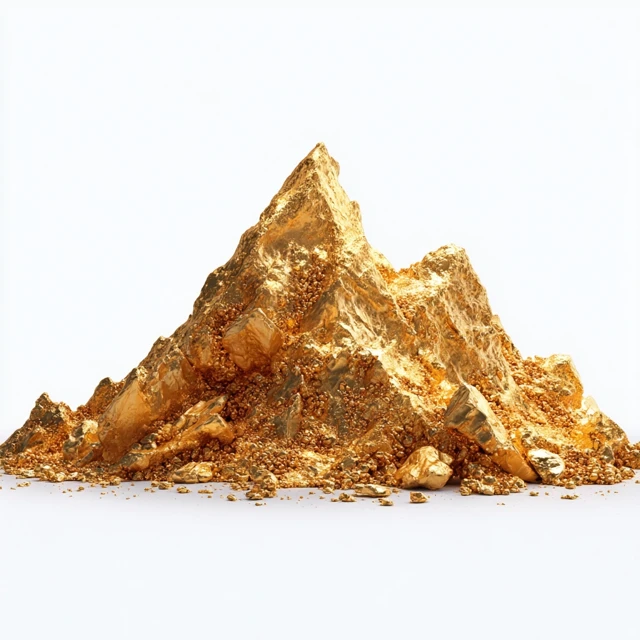 Golden Mountain 3D Render Gold Nuggets Crystals