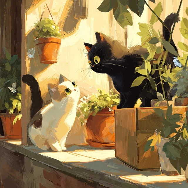 Cats on a Balcony Painting