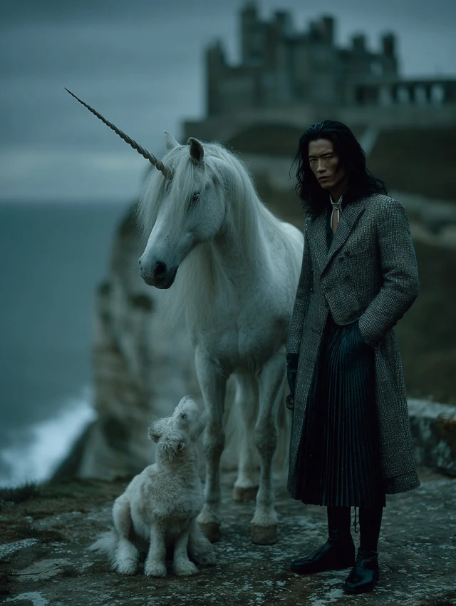 Gothic Castle Asian Model and Unicorn Photography