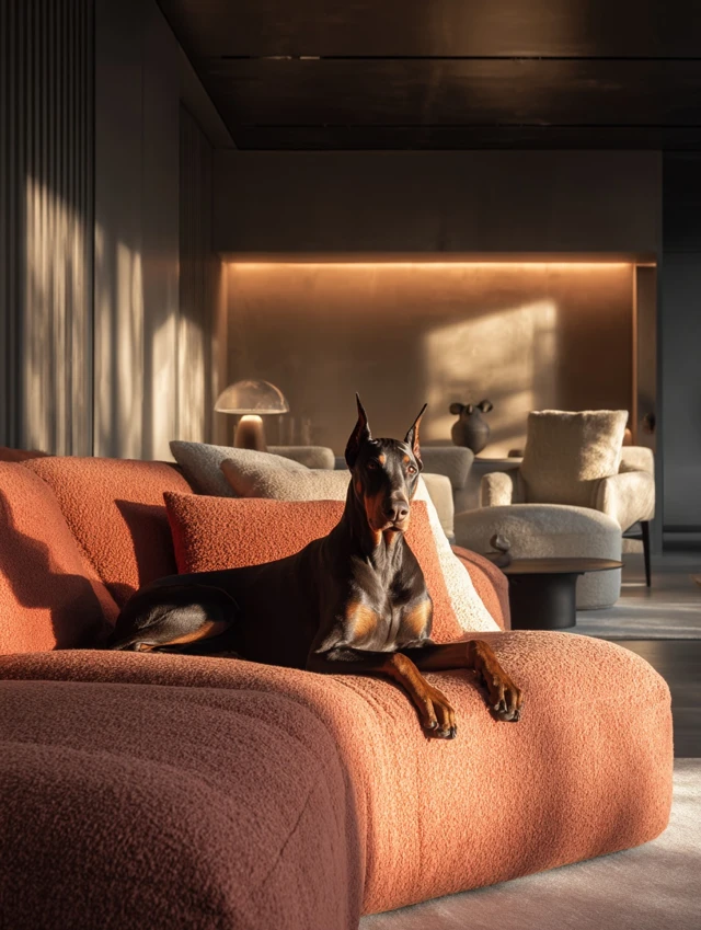 Modern Living Room with Doberman Dog
