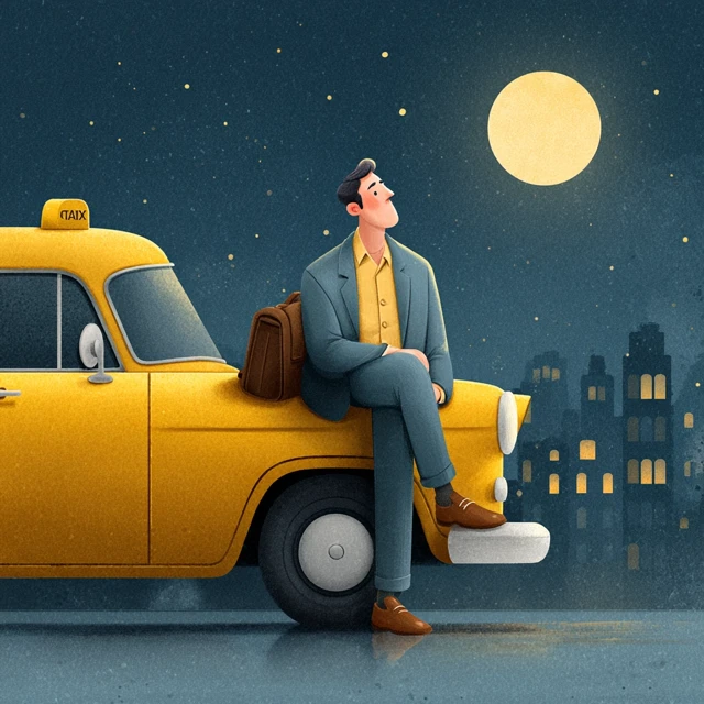 Office Worker in Taxi Flat Illustration