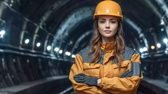 Female Engineer in Subway Tunnel