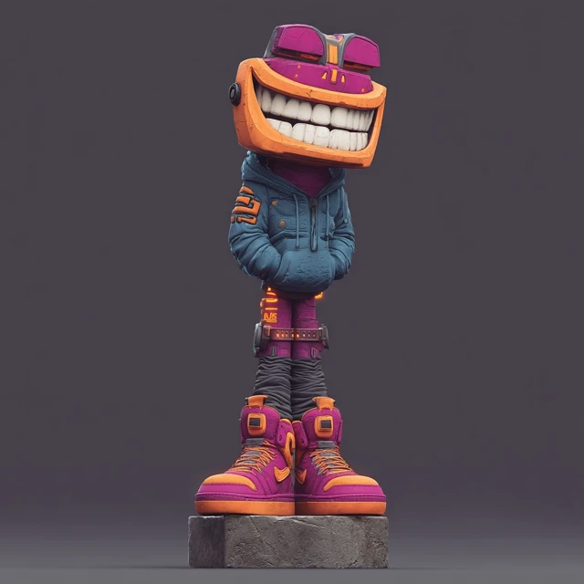 Colorful Grinning Statue Extravagant Pose