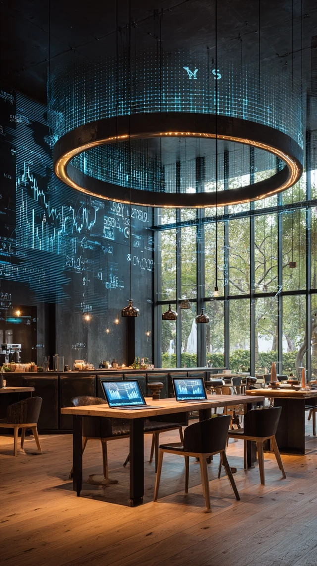 Futuristic Restaurant Design with Financial Data