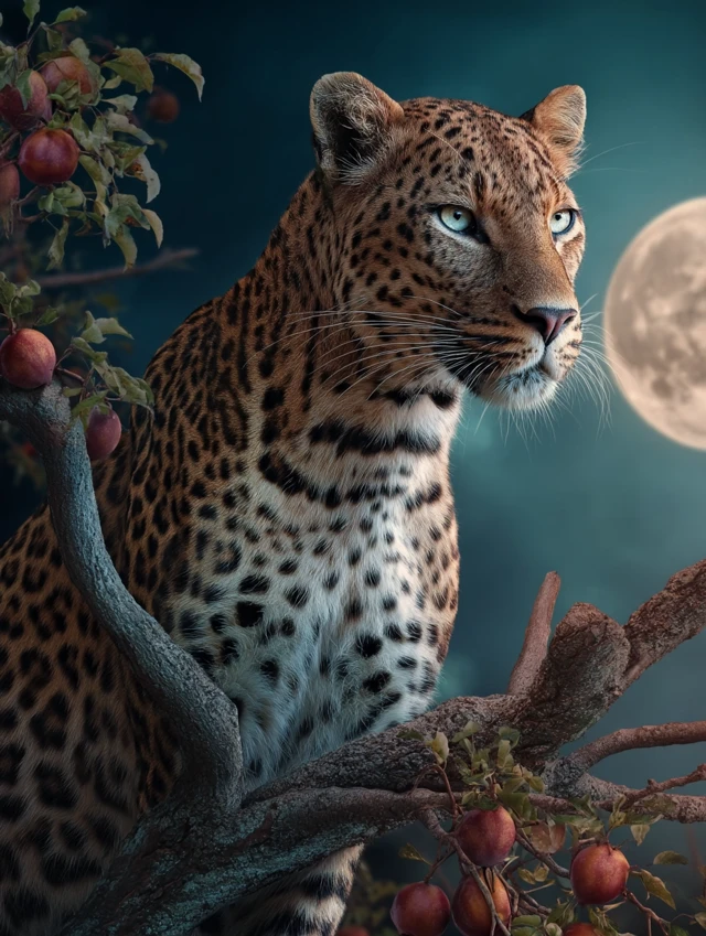 Leopard on a Branch Under Moonlight