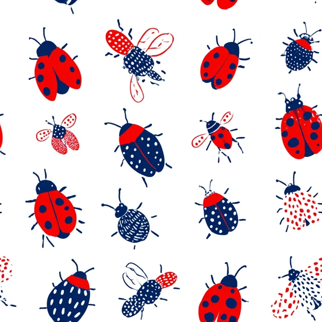 Cute Ladybugs Fireflies Hand Drawn Illustration