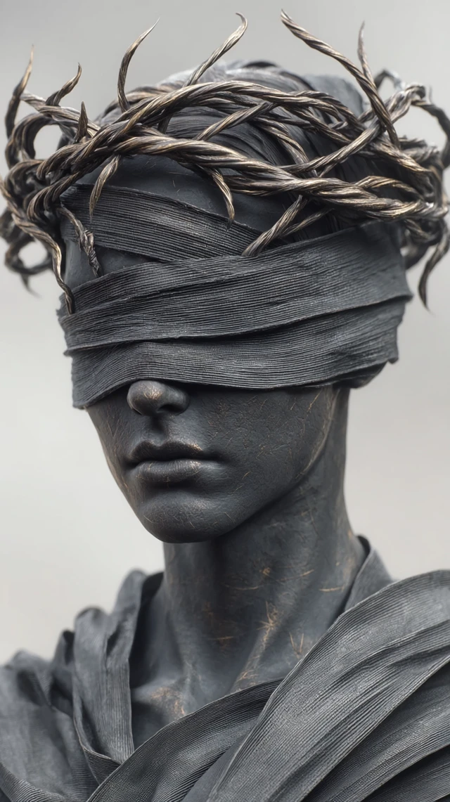 Blindfolded Oracle Statue Dark Fantasy Sculpture