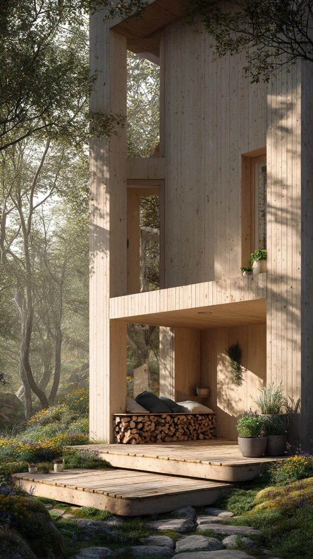 Scandinavian Tiny House in the Forest Editorial Photography
