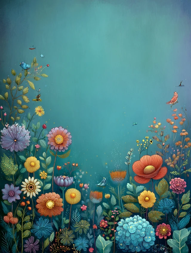 Whimsical Floral Illustration with Bible Verse Space