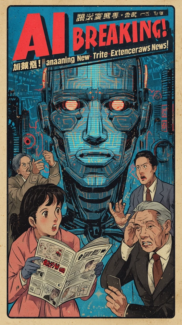 AI Robot Showa Era Comic Poster