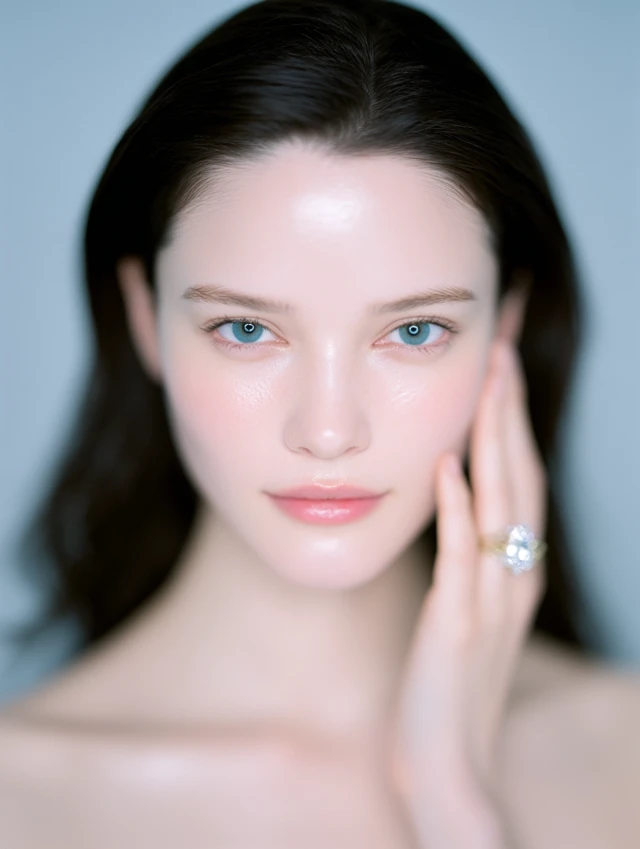 Young Woman Portrait Glowing Skin Diamond Ring