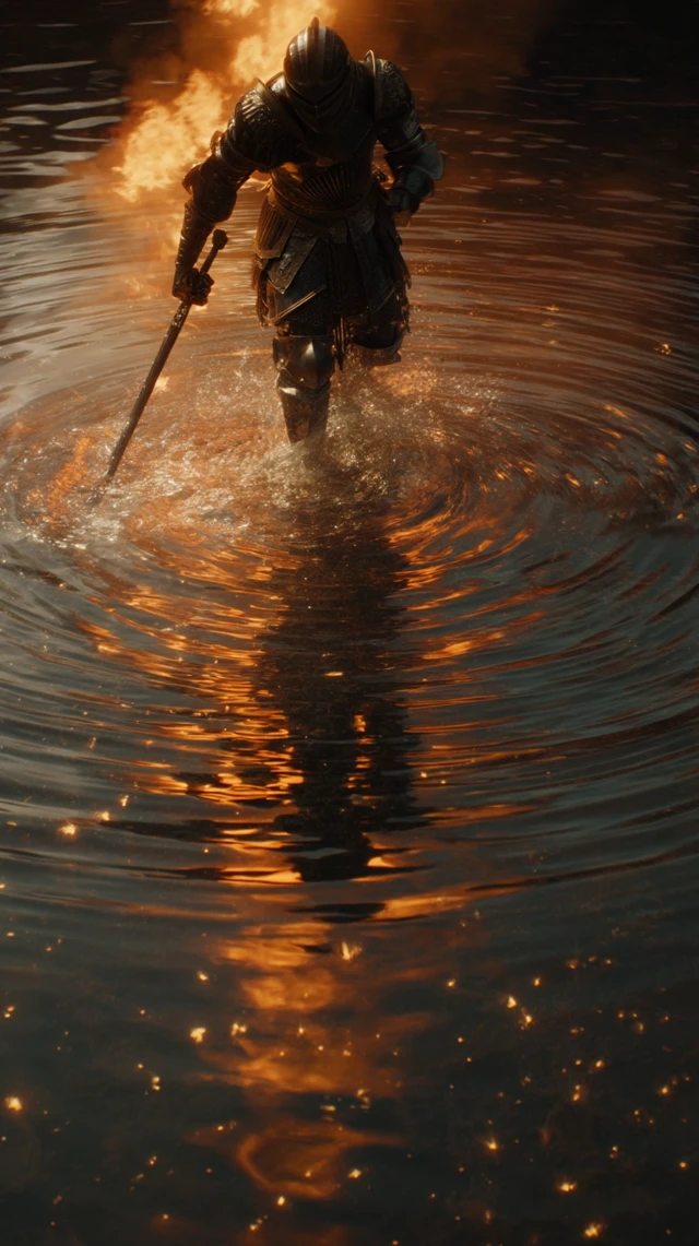 Knight with Flaming Sword Fantasy Art
