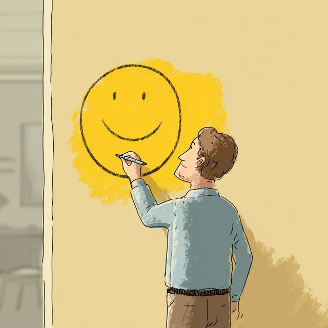 Man Drawing Smiley Face Cartoon Illustration