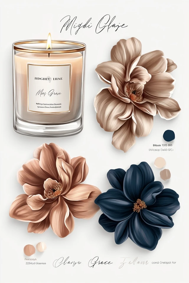 Luxury Candle and Floral Stickers Illustration