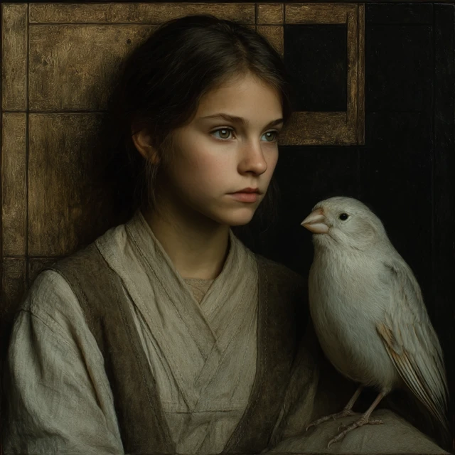 Young Woman with Bird Portrait Painting