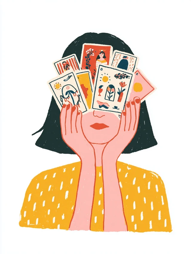 Witch with Tarot Cards Illustration