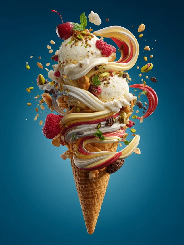 Gourmet Ice Cream Cone: Macro Shot of Vanilla Delight