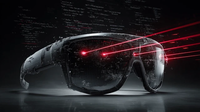 Cybernetic VR Glasses With Red Lasers and Code