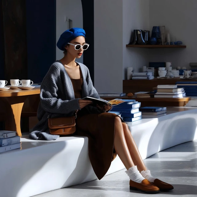 Bibliocore Fashion Woman in Cafe Photography