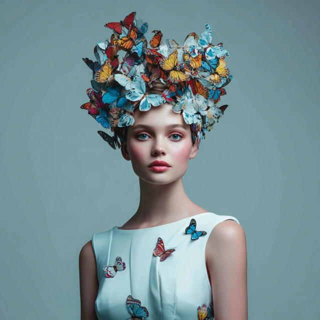 Supermodel with Butterfly Headdress Stunning Portrait