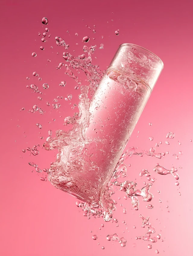 Skincare Product Splash in Pink Water Studio Shot