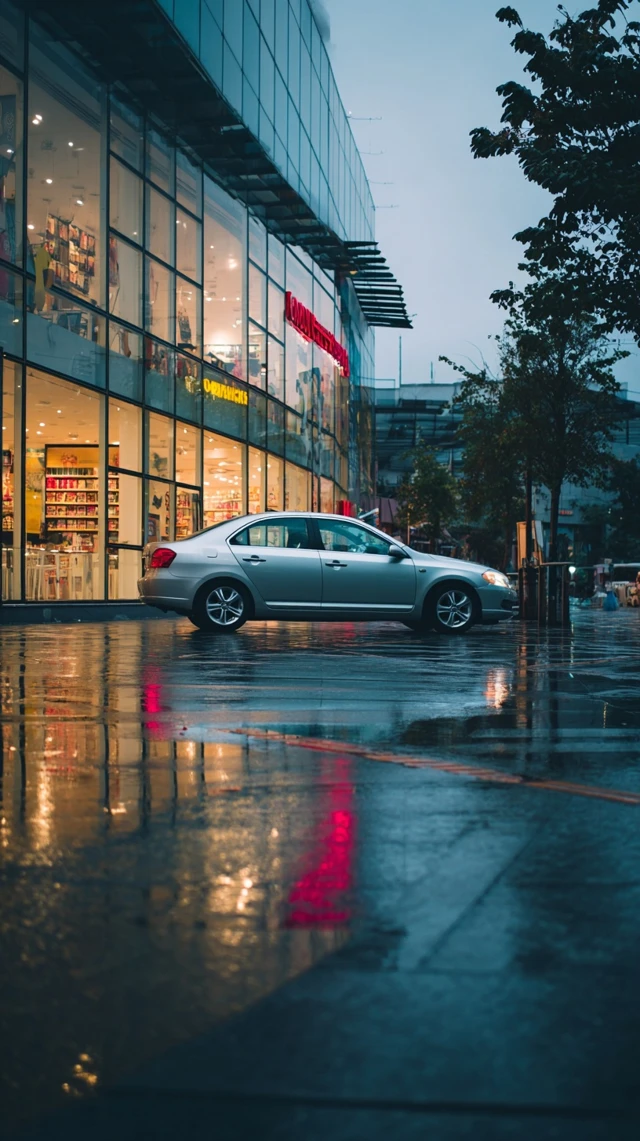 Car Parked Outside a Mall Architectural Photography