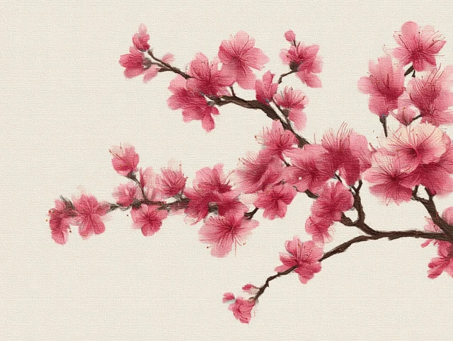 Peach Blossom Illustration in Su Embroidery Style