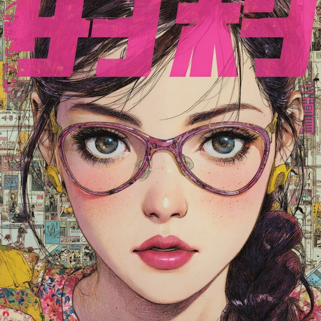 Anime Girl with Glasses Pink Aesthetic Art