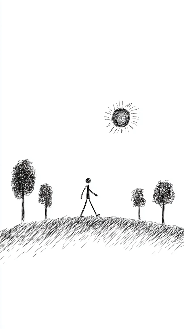 Stick Figure Walking in Sunny Doodle Style