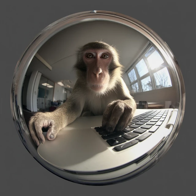 Monkey Typing on Laptop Webcam View