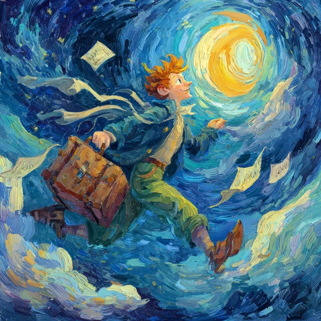 Peter Pan in Van Gogh Style Flying with Burdens