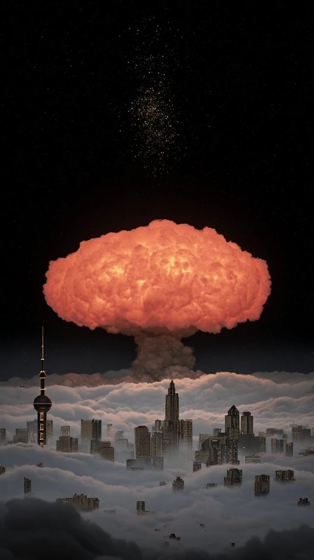 Nuclear Explosion Over Shanghai Photorealistic 8K