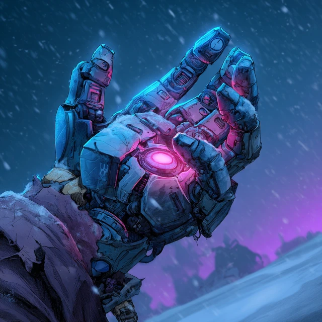 Cyberpunk Robot Hand in Snow SciFi Scene