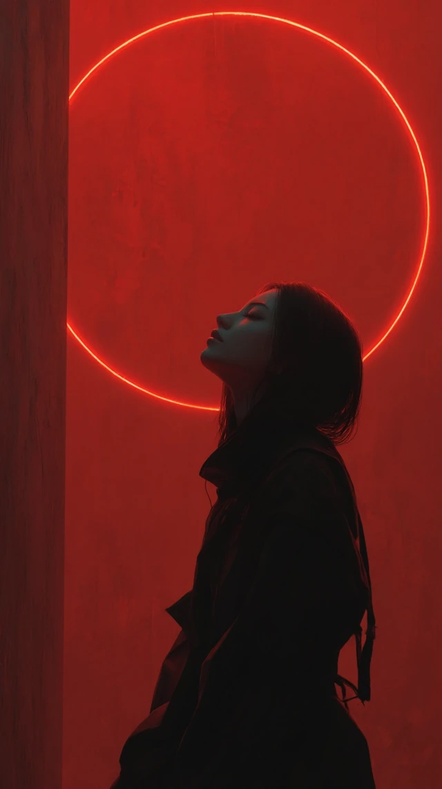 Red Neon Woman Aesthetic Portrait