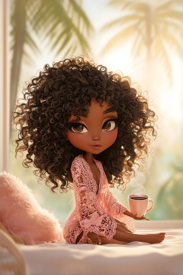 Chibi Brazilian Woman with Coffee Illustration