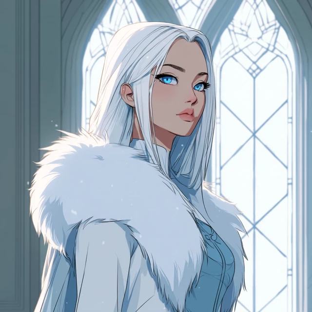 Fantasy Girl with White Hair Ice Blue Eyes