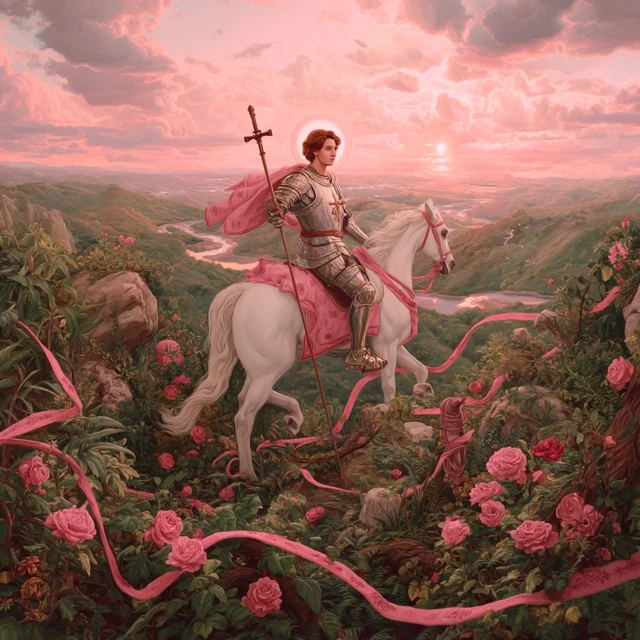 St George in Pink Armor Among Roses