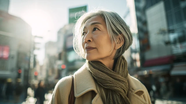 Japanese Woman in City Street Photorealistic Scene
