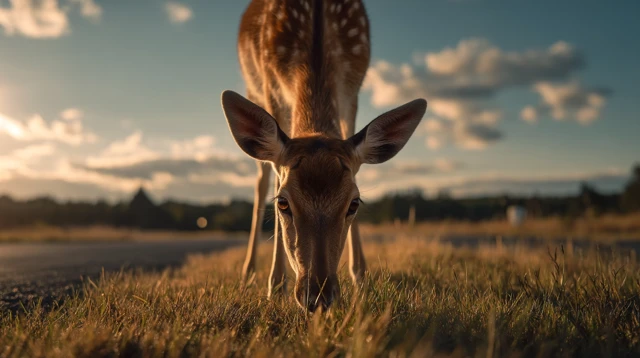 Deer Grazing in Sunlight Nature Photography