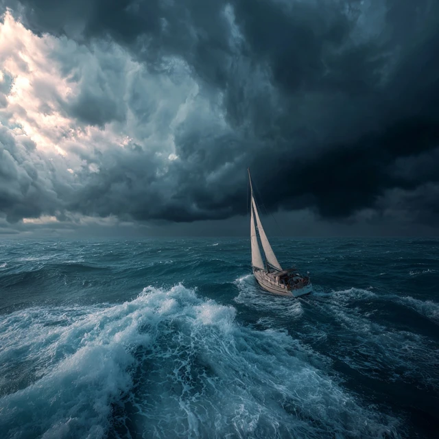 Sailboat Facing Stormy Seas
