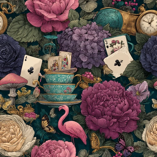 Alice in Wonderland Seamless Pattern Illustration