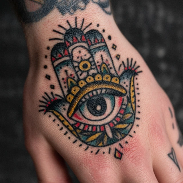 Old School Tattoo Hand Eye Combo Design